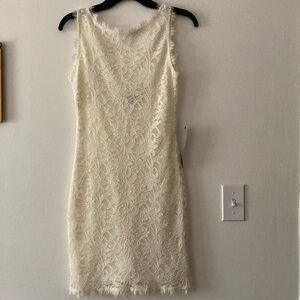 Cream Sheath Mini Dress V-neck Sleeveless Brand New